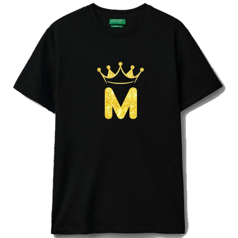 Black cotton t-shirt Crown Letter (M) Graphic Casual Wear size (2XL)
