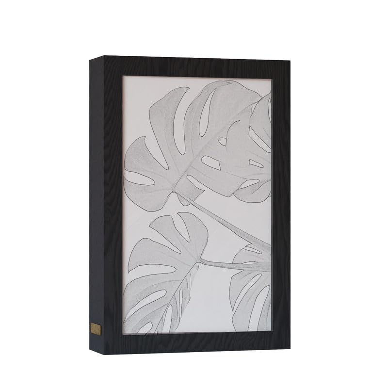 ART MOOD HOME Natrual Wood 2 In 1 Photo Lighting Frame - Leafs 20Cm X 15Cm Black Frame