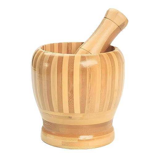 Bamboo Mortar and Pestle Set, Natural Wood, Kitchen Spice Grinder