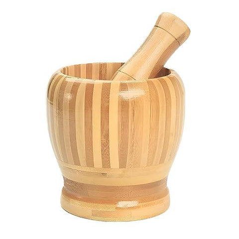 Bamboo Mortar and Pestle Set, Natural Wood, Kitchen Spice Grinder