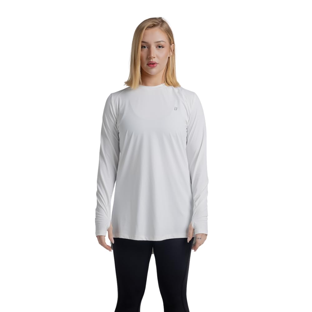 BF Essentials Women’s Longline Dri-Fit Performance Long Sleeve – Quick-Dry Training Top with Thumbholes, Extended Coverage Workout Shirt for Gym & Running #222