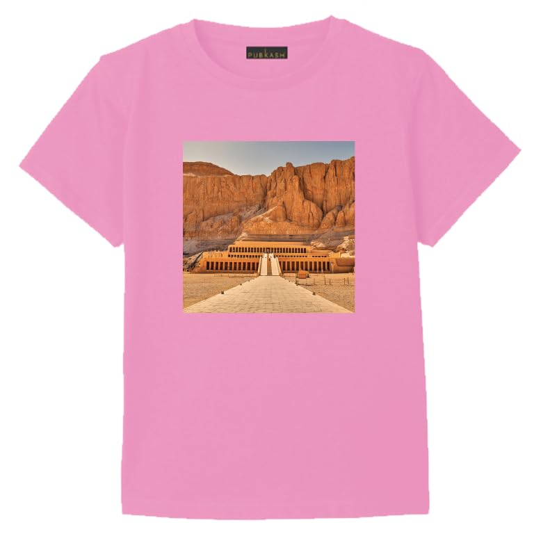 Pink cotton t-shirt Ancient Egypt Temple Historical Monument Print,Pyramids,size (L)
