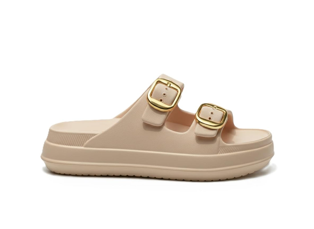 Jamila Project Z Women's Slipper | Luxury Double Buckle Gold Plated Design | Ultra Soft Medical Grade EVA | Sizes 37-41 | Available in Colors (Trendy) | Perfect for Occasions, Home, Beach