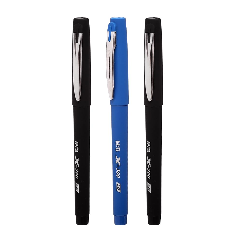 M &G AGPV8673 X-300 Classic Office Gel Pen with Rubber Coated Barrel 1.0mm Pack of 3 Pens Blue and Black Ink - Blue Black