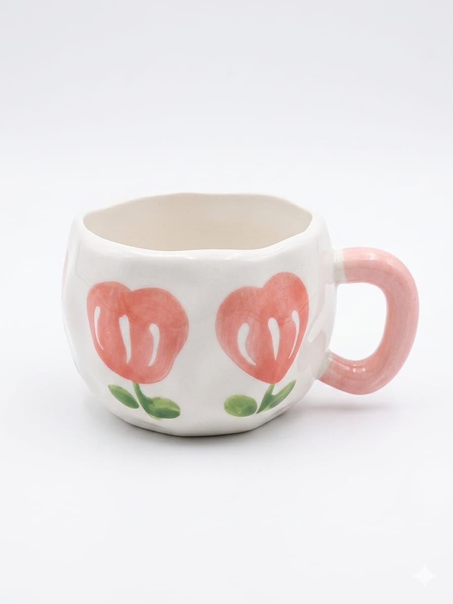 Ceramic Print Mug, White with Coloured Handle, Round Shape, Coffee Tea Cup, Valentine Gift (4)