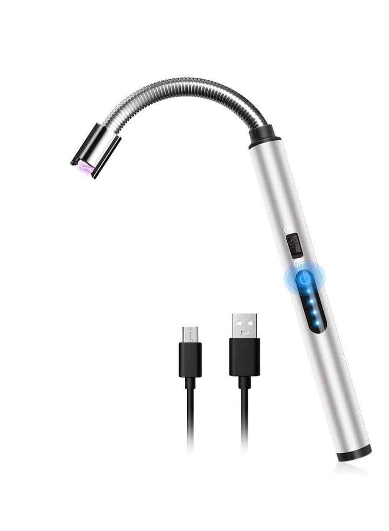 Electric Lighter with Safety Switch, Long Windproof Flameless Electronic Lighter for Candles, Grill, Gas Stove, Kitchen, Camping