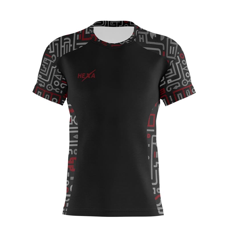 HEXA Target 242 T-Shirt for Men & Women - Distinctive Digital Print Design - Dry-Fit, Anti-Bacterial, Polyester - Black/Red - Size - 4XL 16011-Black/Red- Size -4XL