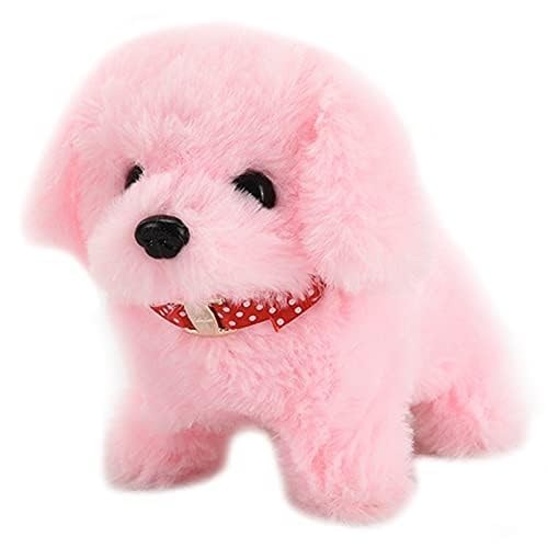 KIDSZONE Cute Adorable Walking and Barking Plush Dog Puppy Toy Cute Puppy for Kids Realistic Movement and Sounds Cuddle-Friendly for Girls Boys and Toddlers for Birthdays (Pink)