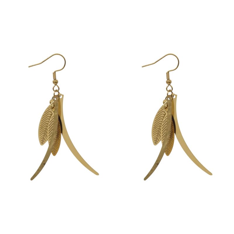 Stainless Steel Feather & Bar Drop Earring for Women – Gold
