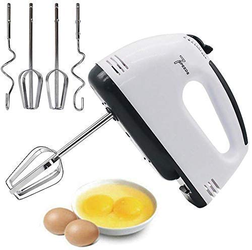 7-Speed Electric Hand Mixer - Powerful Kitchen Beater with 3 Attachments (Whisk, Dough Hooks & Beaters) - Lightweight & Ergonomic Design for Baking (Classic White)