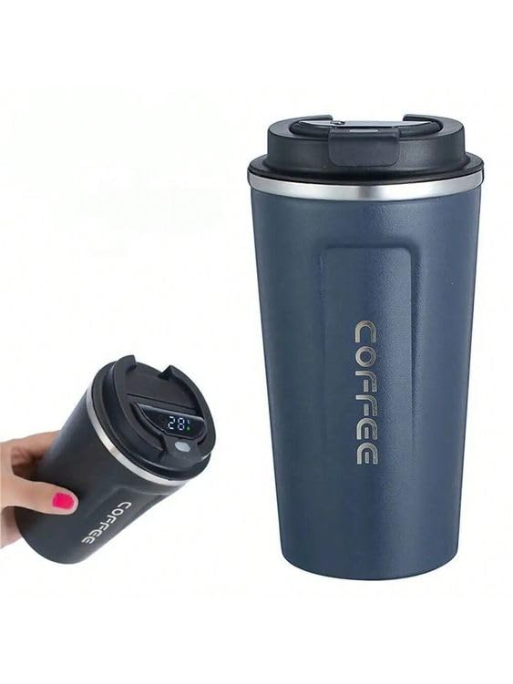 Thermal Mug With a Digital Screen to display the Temperature - Reusable Travel Mug - Coffee Mug for Hot and Cold Drinks (Navy)
