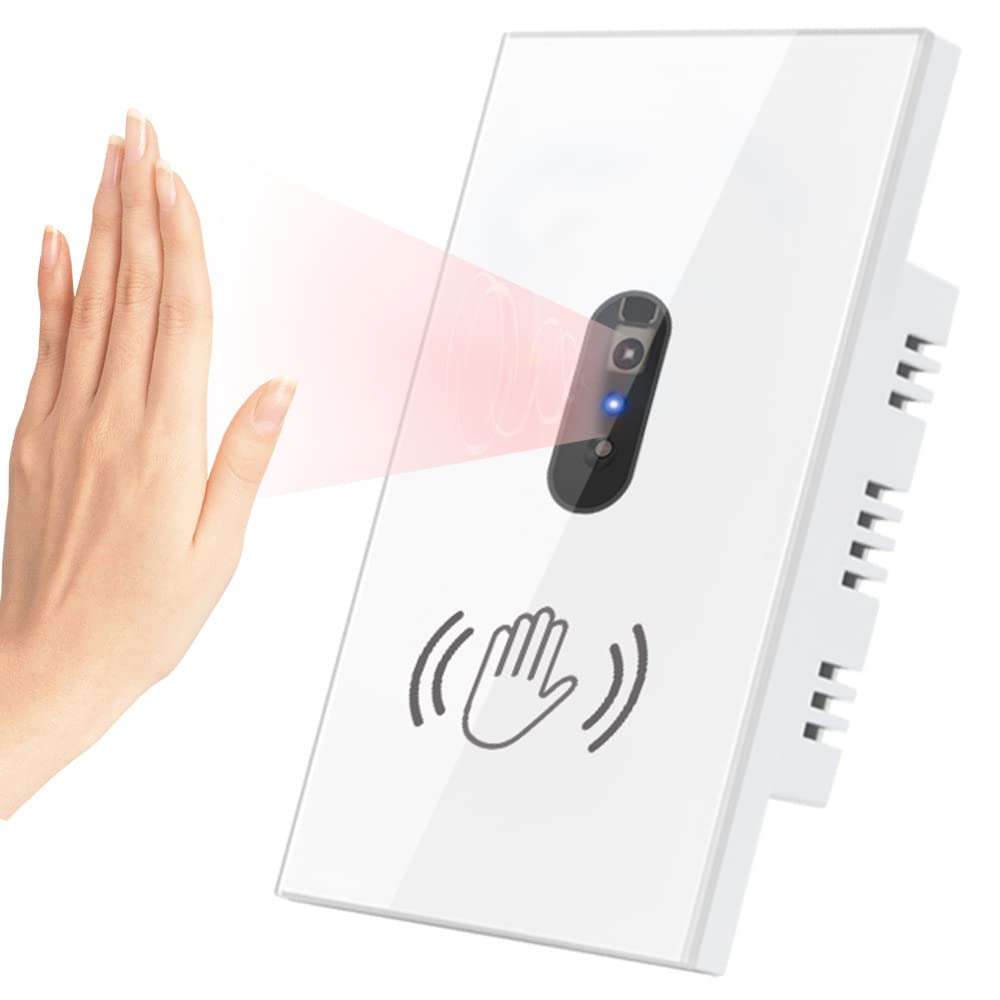Smart Light Switch Motion Sensor Switch Infrared Touchless Hand Wave Switch Sensor 110V On/Off Bathroom Waterproof No Touch Hand Waving Motion-Activated (Neutral Wire Required, White)