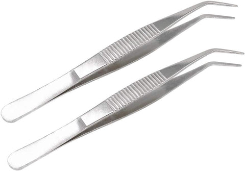 MySouqEg Store 5 Inch Stainless Steel Tweezers with Curved Serrated Tip Multipurpose Forceps for Craft Repairing For Sweing Tools 2 Pack