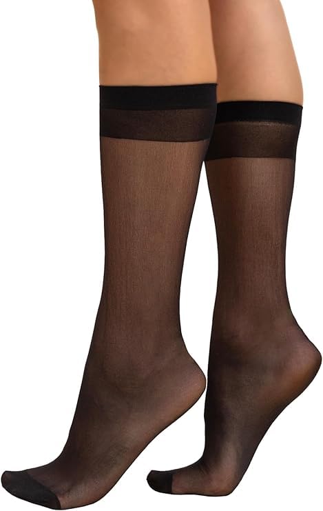 Women's Semi Sheer Chiffon Long Socks Solid Voile Socks, Black, Pack of 2