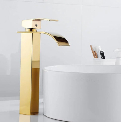 Water Mixer - Faucet Multi Shapes and Colors (Basin Mixer Waterfall Hand Mixer Square Gold)