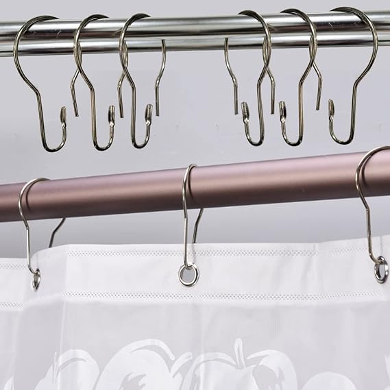 Shower Curtain Rings Hooks, Rust-Resistant Metal Shower Curtain Hooks, Stainless Steel Shower Curtain Rings for Bathroom Shower Curtain Rod (50PCS)
