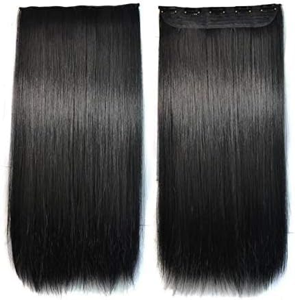 ECIF Girls long black straight soft hair extension with adjustable for easy fit-h170