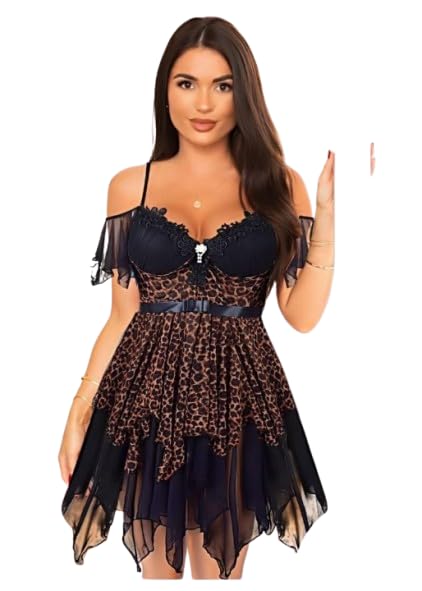 Chiffon and Tulle Babydoll Lingerie with Satin Ribbon, Free Size (60-80KG)