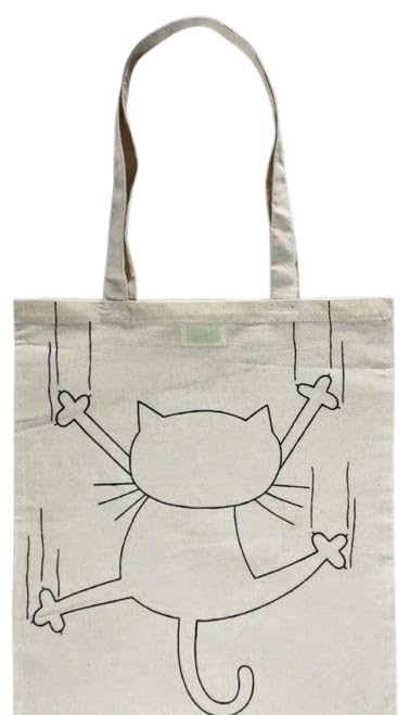 SM4U Canvas Tote Bag with Cute Black Cat Design, Reusable