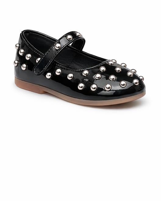 Girls Black Ballerina Mary Jane for Kids – Studded Patent Leather Flat Shoes