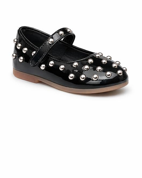 Girls Black Ballerina Mary Jane for Kids – Studded Patent Leather Flat Shoes