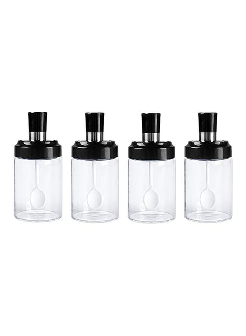 Glass Spice Jars Seasonning Box, Condiment Pots Spice Jars With Spoons, Oil Bottle Honey Jar Dispenser, Airtight Cap Set Of 4 (8.45Oz) Transparent