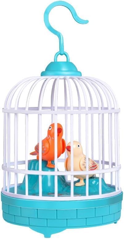 Interactive Musical Birdcage Toy, Dual Songbird Cage with Natural Sounds and Motion, Educational Toy and Nursery Decor with Hanging Hook