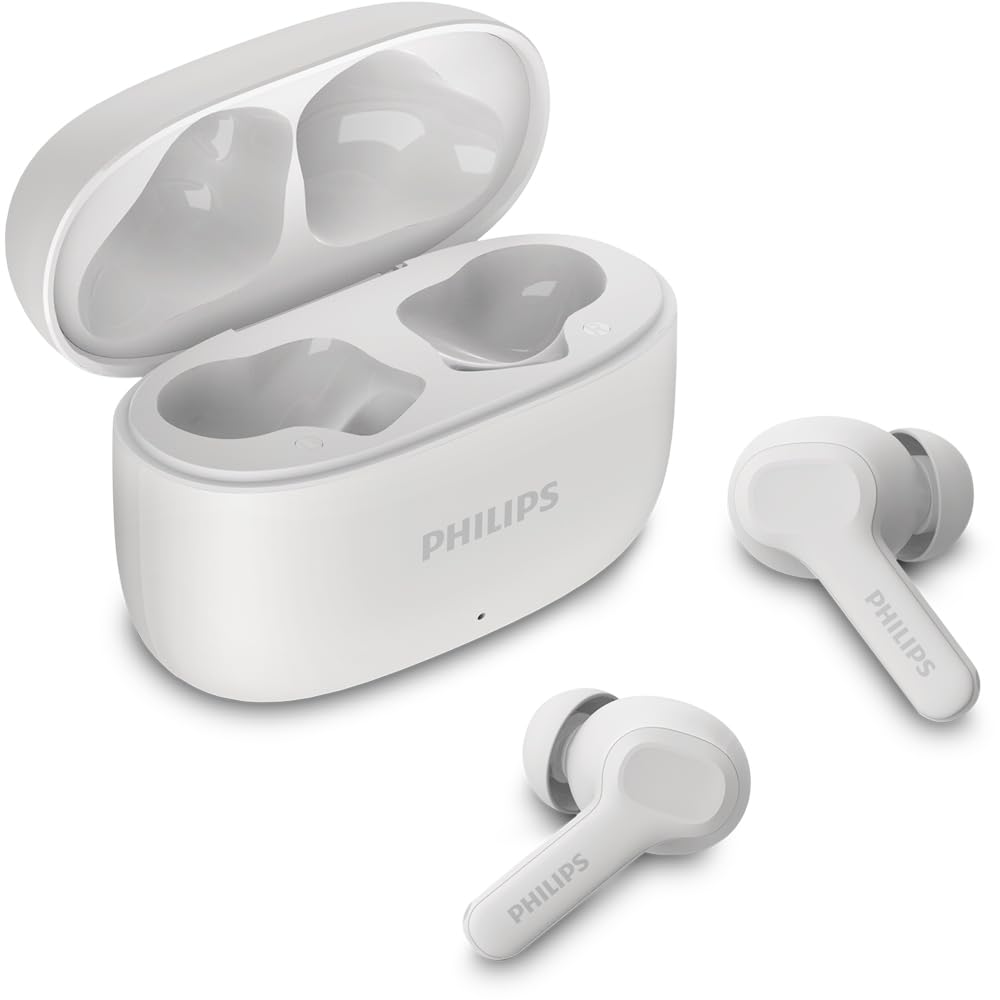 TWS Bluetooth Wireless Headset with Microphone, Rod Design, IPX4 and Power for 24 Total Hours White TAT1109WT/00