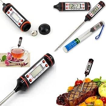 High-quality Thermometer -50C to +300C stainless steel probe ultra-long, LCD digital Display Instant Reading, for Food Cooking Meat- Grill, BBQ, Steak, Sweets, Milk, Water, and Patisserie, Black.