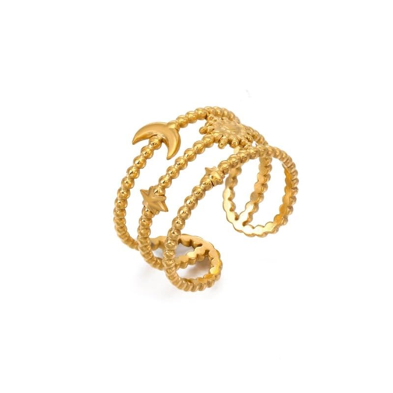 Ring Our Sun Moon Star Ring Is A Symbol Of The Connection Between Heaven Aand Earth Stainless Steel 18k Gold Plated - Adjustable