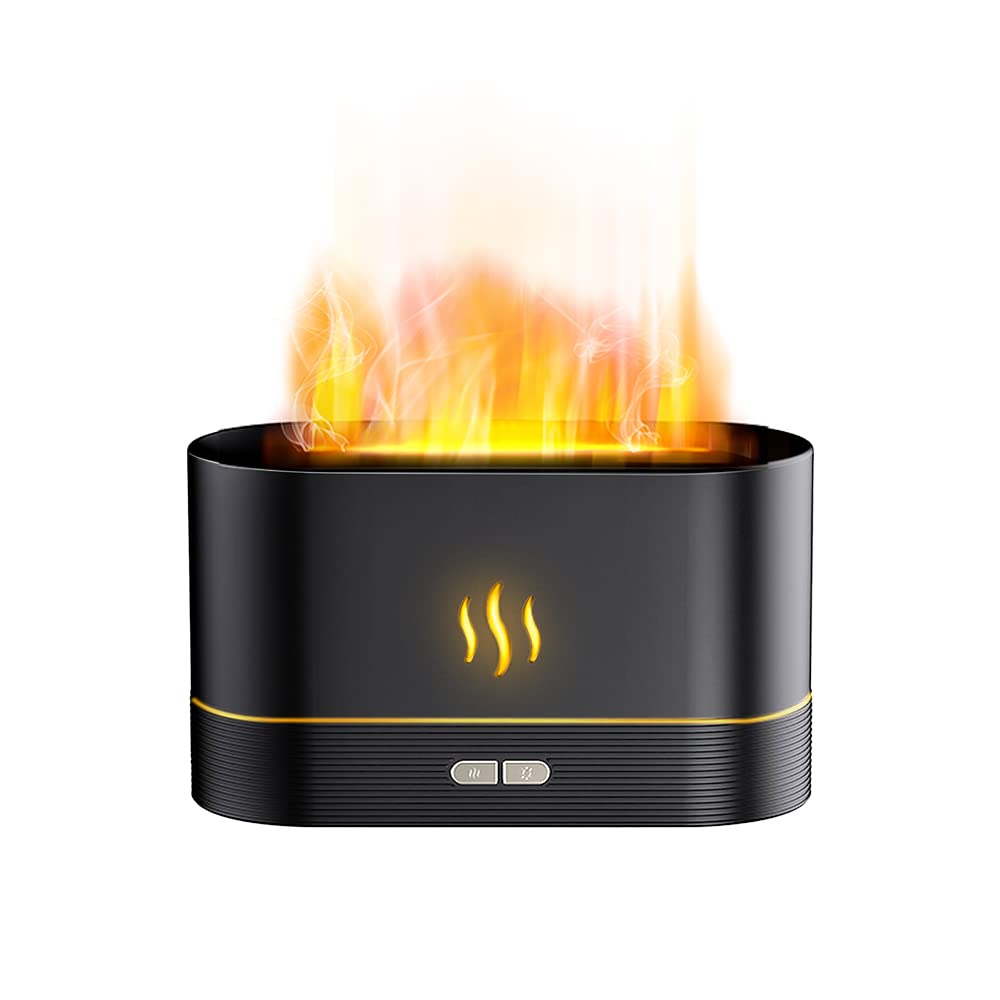 Aroma Diffuser with Flame Light Mist Humidifier Aromatherapy Diffuser with Waterless Auto-Off Protection for Spa Home Yoga Office Bedroom (Black) (Black)