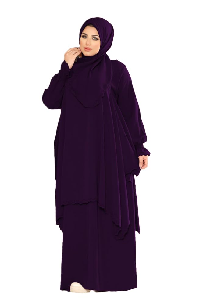 MISK Abaya 4 Piece Blouse and Veil for Women One Size, Brown GS-7068