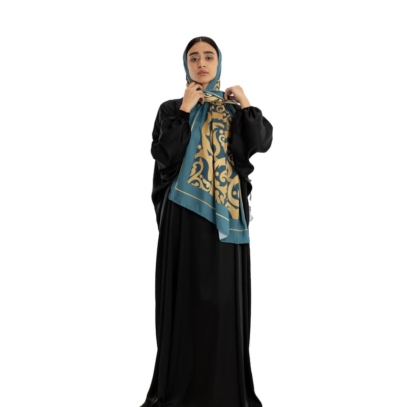 ART MOOD HOME Prayer Wear Satin - Isdal Al-Hedaya Teal & Gold - Black Isdal Only One Size