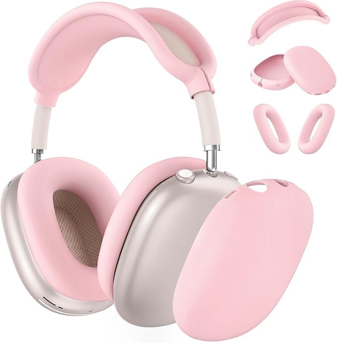 Silicone Case Cover for AirPods Max Headphones,Ear Pad Case Cover/Ear Cups Cover/Headband Cover for AirPods Max(2026/2024/2020)(USB-C/Lightning),Silicone Accessories for AirPod Max 2, (Pink)
