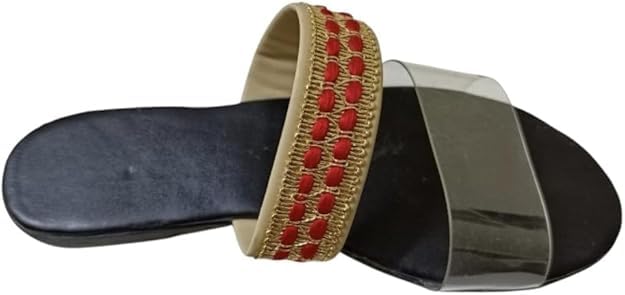 Karisma womens Strappy comfy slippers with transparent and embroidered straps Flat Sandal