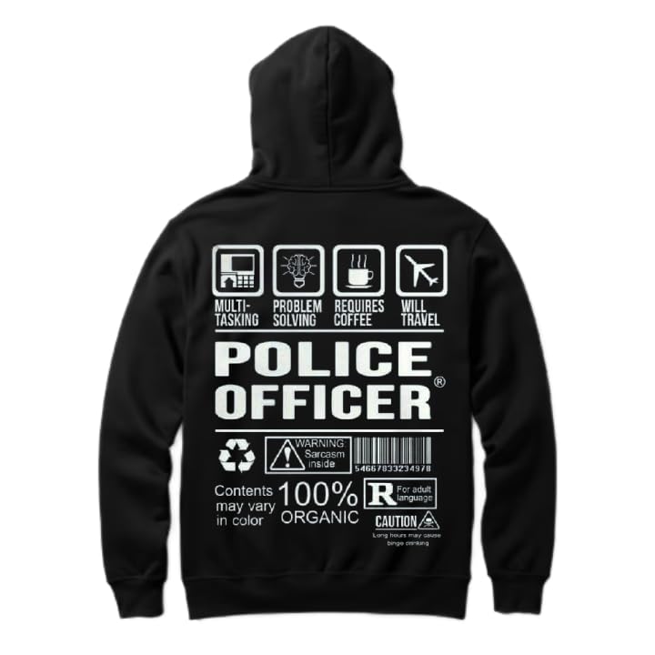 Black oversize Youth hoodie back art over size TEXT job work (police officer) 18