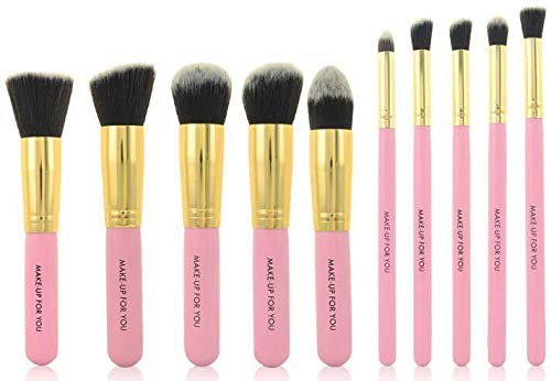 Pink Make Up For You 10 pieces Kabuki Stylish Fashion Makeup Brush Set Kit - [saf]