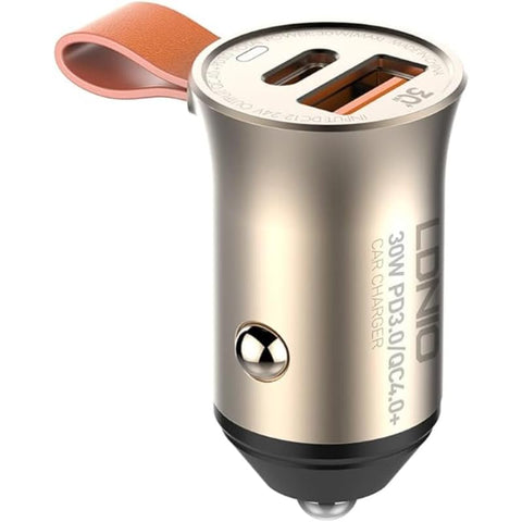 LDNIO C509Q Dual USB, Type C Fast Car Charger Universal Plug With (Type C To Type C) Cable And For Mobile Phones 30W - White