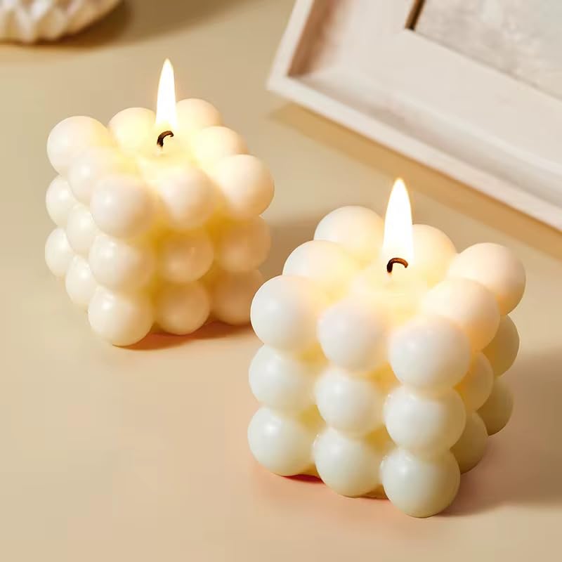 2 Pcs Bubble Candle Soy Wax Cube Candles-Scented Candle Gift Set for Home Decor, White