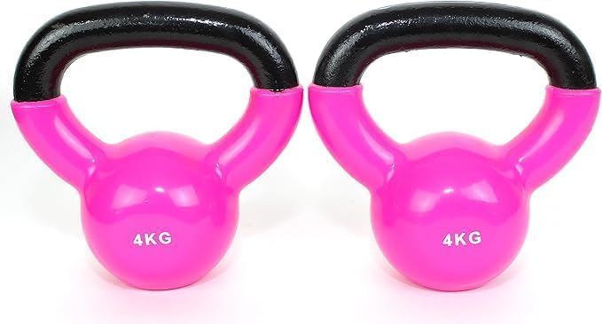 Generic Fitness Vinyl Coated Kettlebell, From Cast iron for Full Body Workout and Strength Training, for Weightlifting, & Core Training - set of 2 - Pink - 4KG009