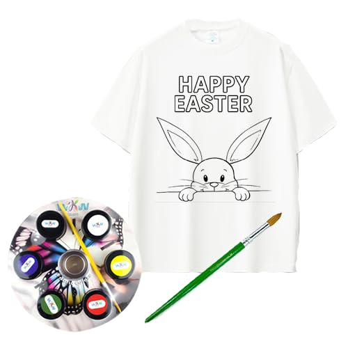 White T-Shirt and Fabric Paints & Brush Happy Easter Theme Size (L).