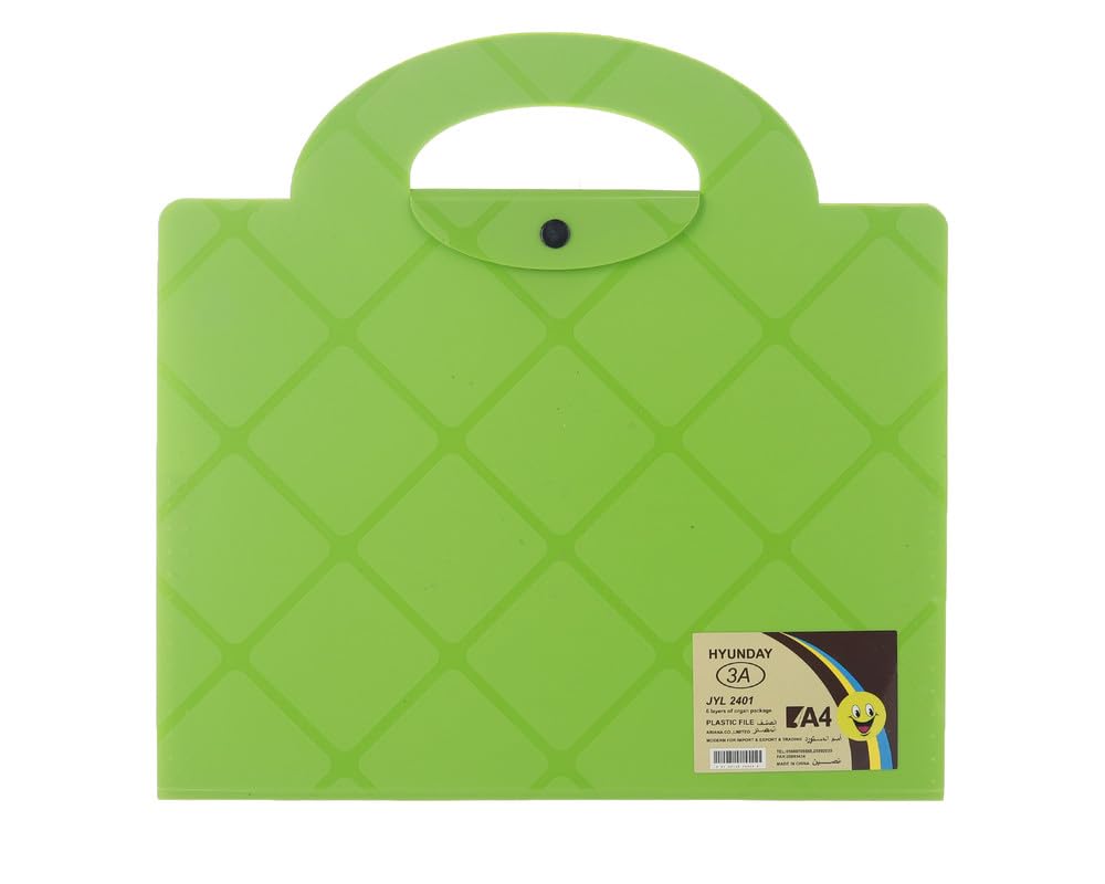 3A JYL-2401 A4 Clips File 6 Pockets With Plastic Handle 30X32 CM - Light Green