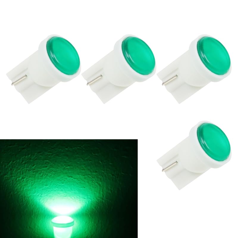 T10 Wedge Base Bright Interior LED Light Kit - Automotive Side Marker Lights - Replacement Bulbs for Car License Plate Light (COB T10 Green Light, 4 Pack) - by KaberTrade