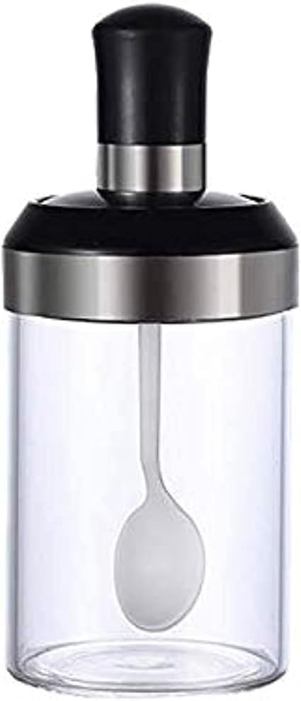 Empty Glass Jar with Air Tight Lid and Spoon for Storing Condiments, Sugar, Salt, Coffee