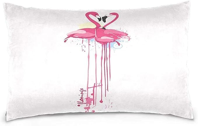 Pamela Hill 3 Cute Pink Flamingo Bird Love Heart Polyester Pillow Case with Twice Sides Printing Zipper Pillowcase (20x12in)