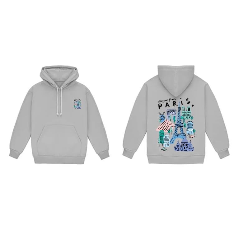 Greetings from Paris Hoodie, Grey, Graphic Print, Pullover Style with Kangaroo Pocket SIZE (9-12Y)