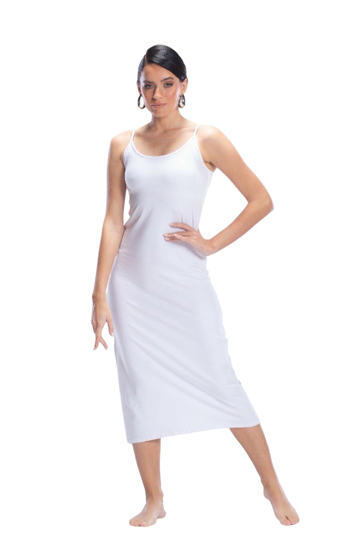 Carina Cotton Spaghetti-Strap Scoop-Neck Solid Long Full Slip for Women