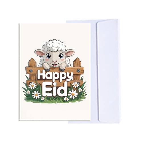 Eid-Al-Adha Greeting Card with Envelope, Cute Lamb Design, Festive Theme Z