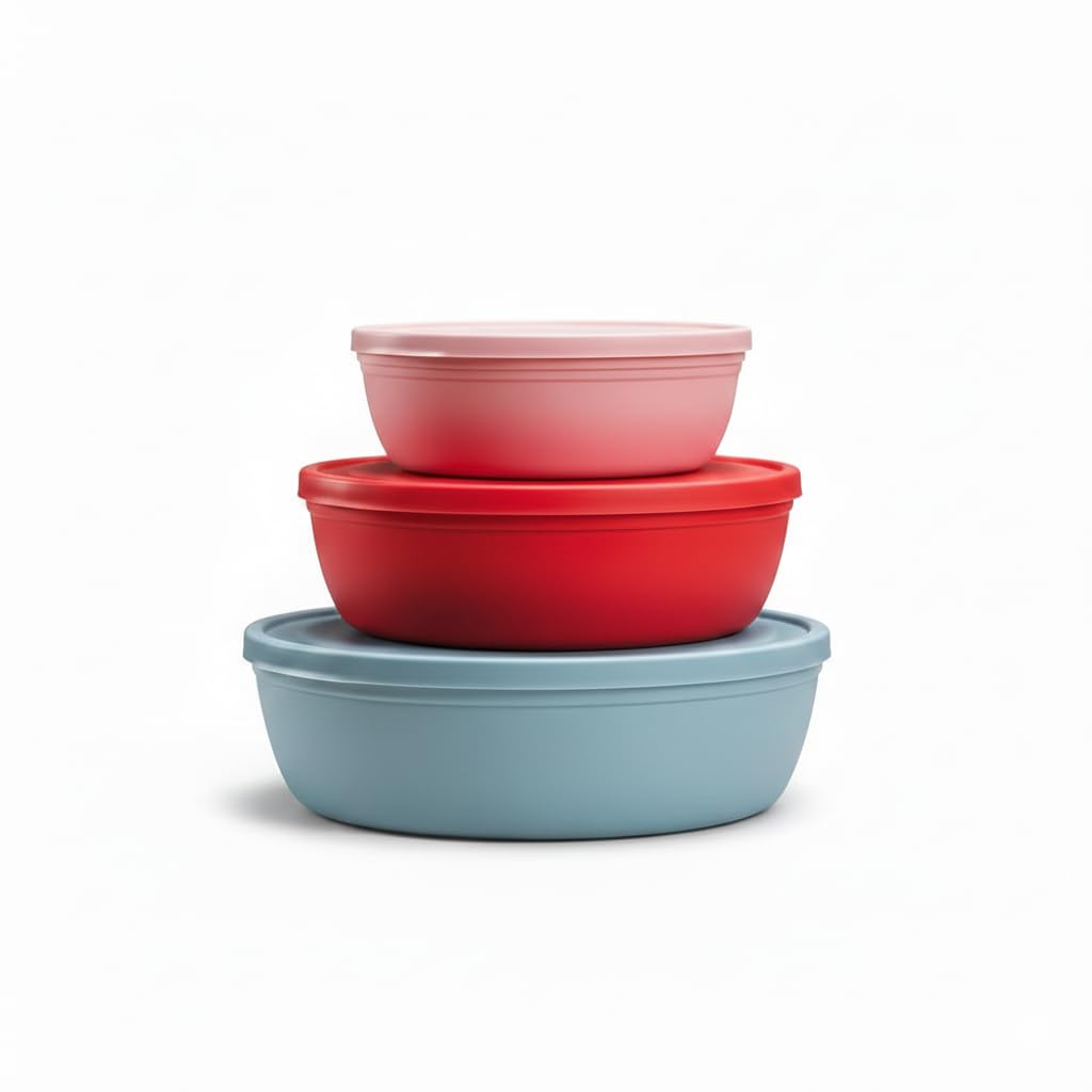 Flat Bowl Set 3 Sizes – Flat Bottom for Mixing, Kneading and Serving – Practical Kitchen Set for Organizing Preparation and Saving Space HW