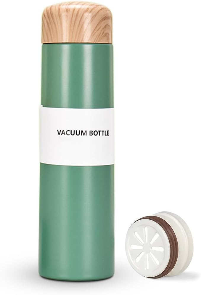 Premium Mini Portable Stainless Steel Thermal Mug to Keep Your Drinks Hot & Cold for Long Periods - 250ml Wood Fiber Pattern Insulated Thermal Water Bottle for Tea Coffee (Mint Green)